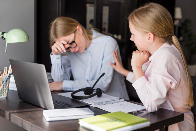 Woman and girl having financial problems