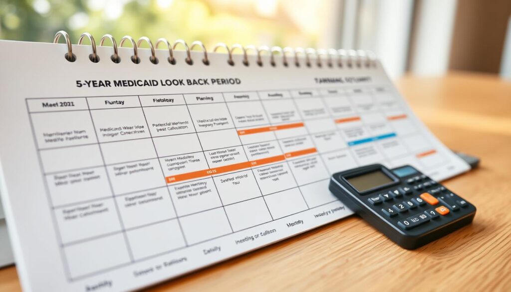 Calendar showing 5-year Medicaid lookback period 