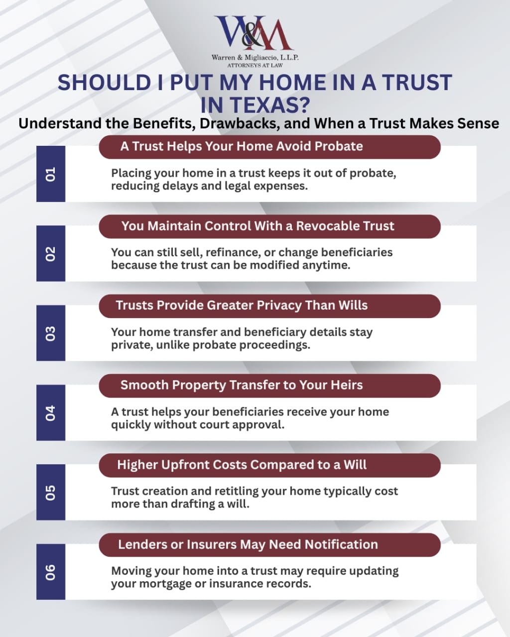 Infographic explaining whether to put a home in a trust in Texas