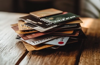 a pile of credit cards on a table representing a credit score after bankruptcy