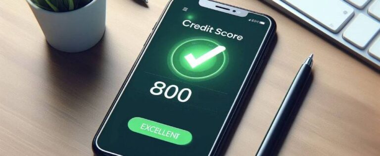 Cellphone app showing an 800 credit score