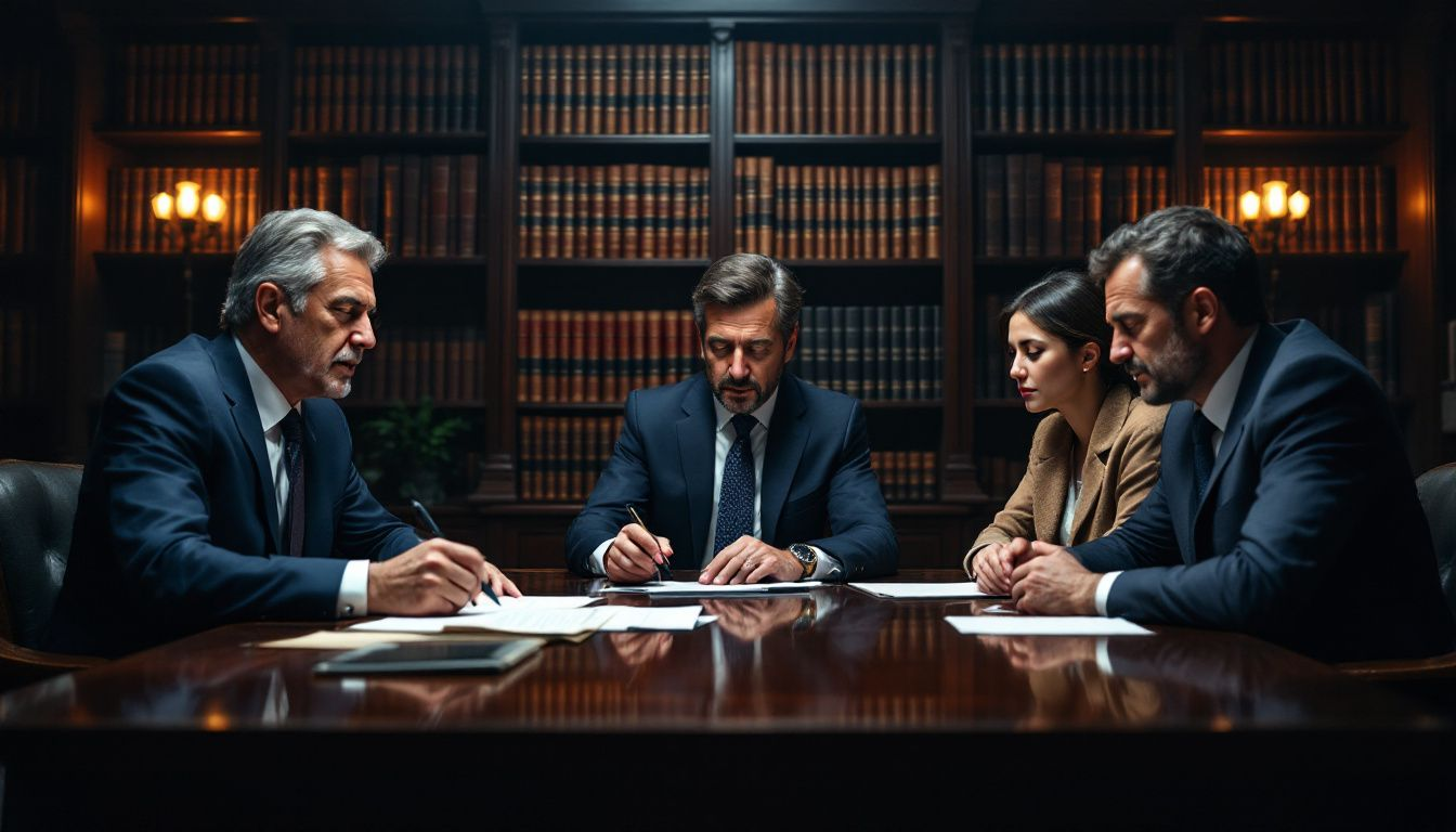 A family discussing estate planning with an attorney. attorney for last will and testament