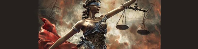 photot of lady justice in a red cape