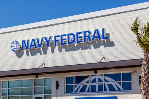 Charleston, South Carolina, USA - February 28, 2020:Navy Federal sign on the building in Charleston, South Carolina, USA. Navy Federal Credit Union is a global credit union