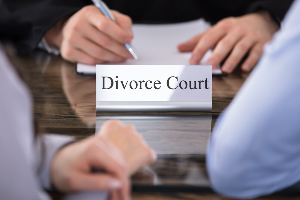 Divorce Court Name Plate On Desk In Courtroom