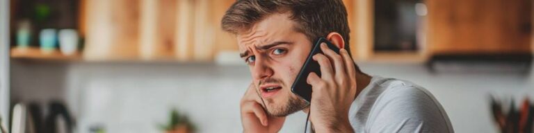 upset man talking on mobile phone because he owes money to a debt collector