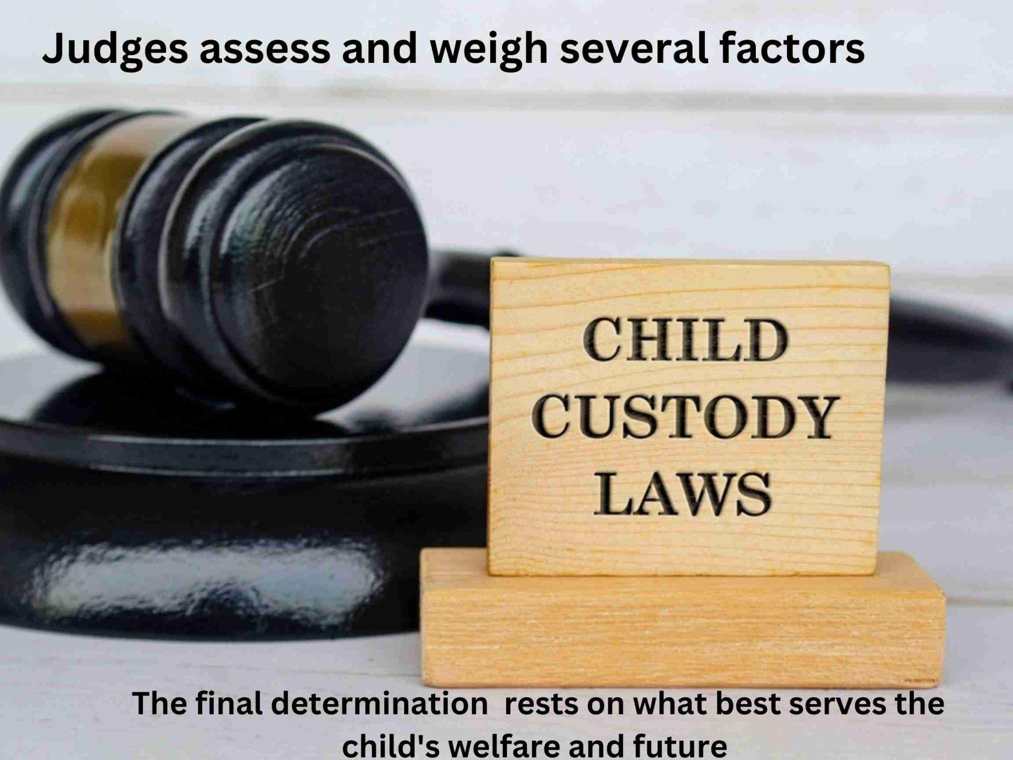 A judge's gavel and a wooden block reading "Child Custody Laws" highlight the intricacies of legal considerations for child welfare and the uncertainty of how long court proceedings might take for custody decisions.