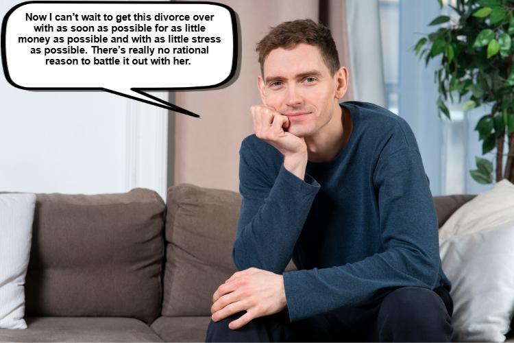 A contemplative man rests his chin on his hand, a speech bubble revealing his yearning for a quick, stress-free, and cost-effective solution. 