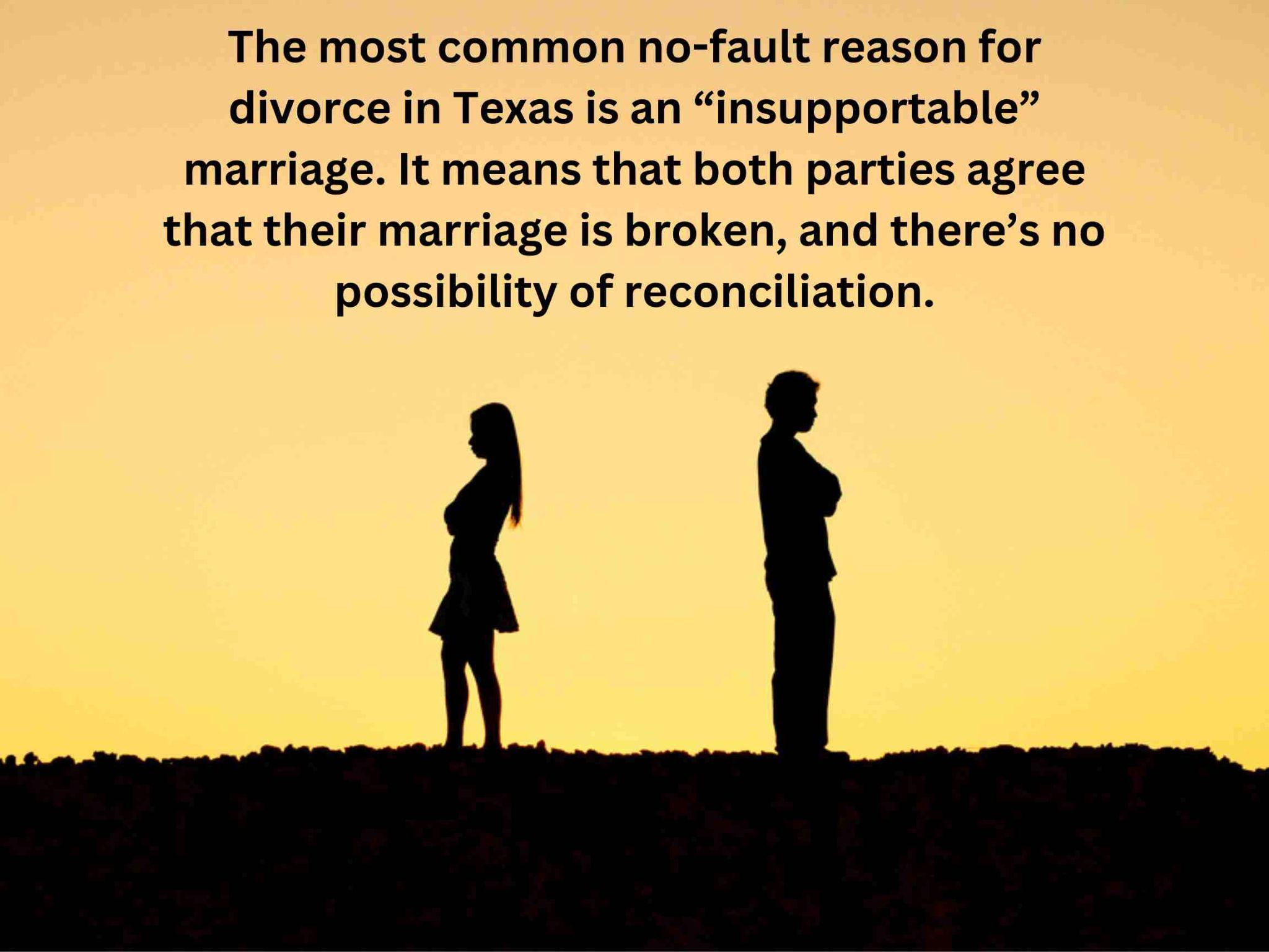 Silhouetted couple faces away from each other against a sunset backdrop, encapsulating "insupportable" as a no-fault divorce reason in Texas. It signifies a broken marriage with no hope for reconciliation, raising questions about what happens if you don't sign divorce papers.